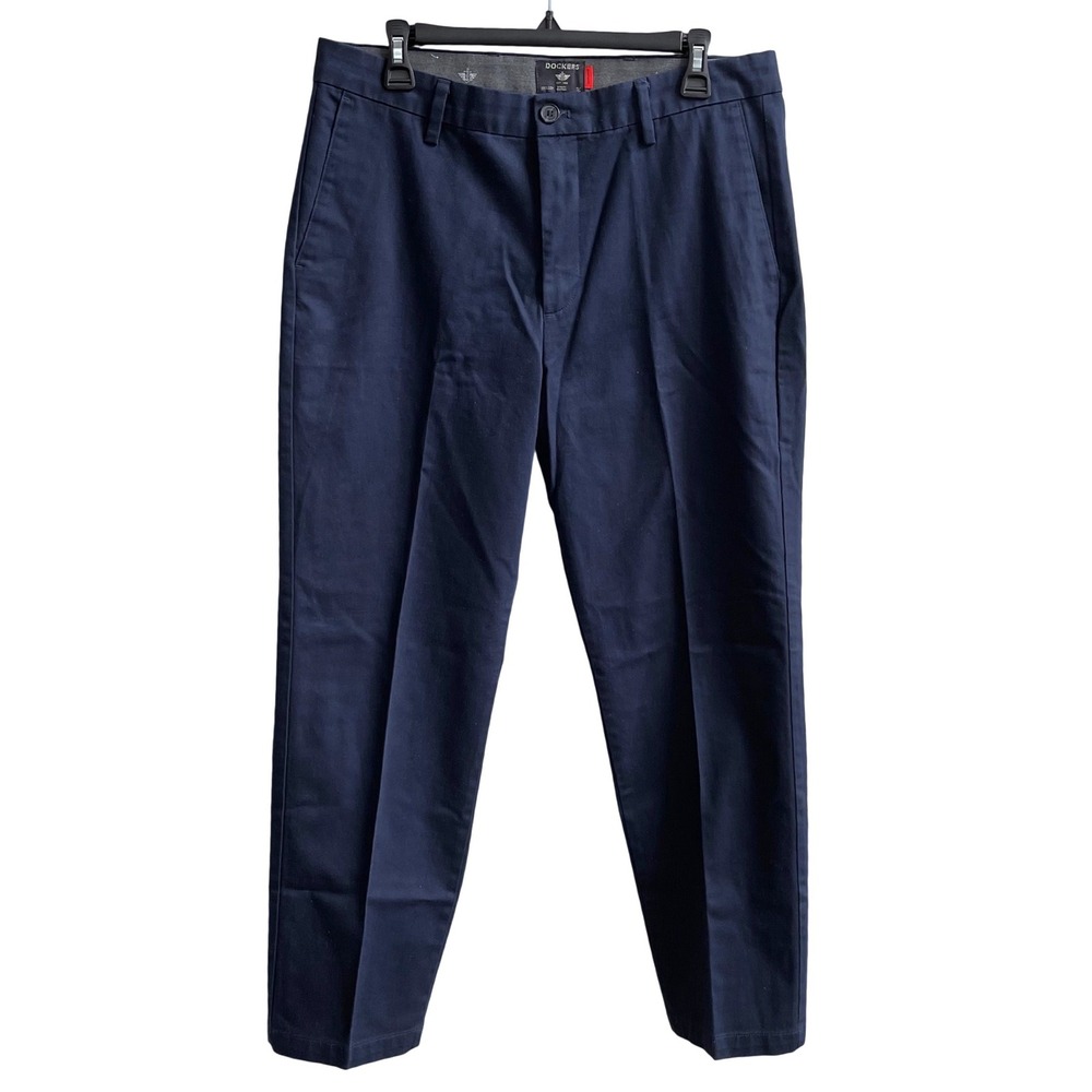 Dockers Chinos Mens 32 Navy Blue Straight Fit Easy Care Stretch Business Casual